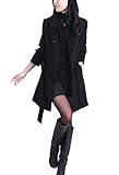 【Smile LaLa】 レディース トレンチ コート アウター ロング ジャケット フレア きれいめ シンプル カジュアル 清楚 上品 (ブラック, M)