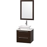 WyndhamコレクションAmare 24インチシングル洗面化粧台でエスプレッソwithホワイト人工石Top withホワイト磁器シンク、と24インチミラー