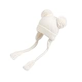 Nasular 赤ちゃん帽子 ベビーニットハット 耳保護 お下げ付き かわいい 柔らかくて肌さわりよく 無地防風・防寒・保温 100%綿 フリース裏面 男女兼用 子供用秋冬 (1-2歳, ベージュ)