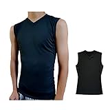 [ユーエイチオリジナル] アンダーシャツ ジュニア ノースリーブ 150 黒 Vネック 速乾 ストレッチ STT-150BK