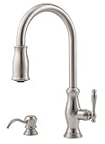 Pfister Hanover 1-Handle Pull-Down Kitchen Faucet with Soap Dispenser, Stainless Steel [並行輸入品]