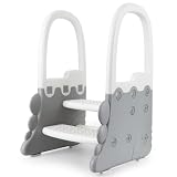 Thinkmax ステップスツール [新仕様] 子供用踏み台 キッズステップ 2段ステップ式 手すり付き 耐荷重50kg 簡単組立 滑り止め 洗面所 手洗い トイレトレーニング 便利 おしゃれ 男の子 女の子 グレー