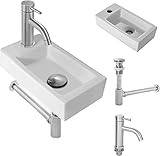 Rxakudedo 洗面ボウル 手洗い器 手洗いボウル 陶器製 小さなトイレに適し 洗面台 長さ47cmx幅さ23.5cmx高さ11cm 含排水管アクセサリー