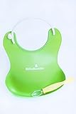 Silicone Baby Bibs with BONUS Silicone Spoon and Recipes! Soft, Waterproof, Easy to Wash in Green an