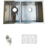 Starstar 32.75 " X 20 "アンダーマウントステンレススチール40 / 60ダブルボウルキッチンシンクW /グリッド
