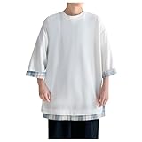 [Yammkia] 夏服 tシャツ メンズ 半袖 無地 五分袖 ゆったり 大きいサイズ 夏服 tシャツ メンズ 半袖 無地 五分袖 ゆったり ティーシャツ カジュアル クルーネック 部屋着 あたたかい 吸汗速乾 トップス シルエット カットソー Ｔシャツ 人気 ファッション 半袖Tシャツ スポーツ 普段着(M,ホワイト)