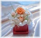 皿付きぷちアレンジオレンジのバラプリザーブドフラワー