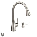 Moen 87877SRS Pullout Spray High-Arc Kitchen Faucet with Soap Dispenser from the Hayfield Collection