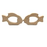 Kissteether 2pcs 手作りの木製のTeether金魚ペンダントオーガニックナチュラルブナ木製のおもちゃの手カット動物DIYジュエリーアクセサリーを作る (木の色 2pcs)