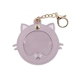 缶バッジケース かわいい 猫型 缶バッジカバー PUレザー キーホルダー式 透明 かんばっじ保護 収納 コレクション ディスプレイ アニメグッズ 58mmバッジ 対応（58mm パープル）