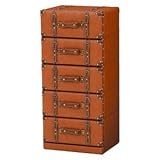 チェスト 5段 合成皮革 トランク型 チェスターシリーズ ライトブラウン 【完成品】