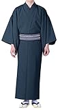 [キョウエツ] 着物 洗える 単衣 無地 紬生地 メンズ (L, 青)