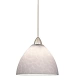 WAC Lighting MP-541-WT/BN Faberge 1-Light 12V MonoPoint Pendant with White Art Glass Shade and Brush