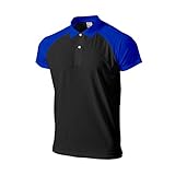 ウンドウ(wundou) ポロシャツ ブラック×ロイヤルブルー XS(SS) 超軽量 ドライ ラグラン P1005