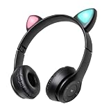猫耳ワイヤレスヘッドフォン ブラック | 耳が光る Bluetooth ハンズフリー通話 ゲーム ヘッドホン オンイヤーヘッド