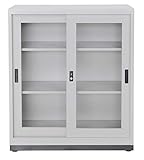 スチール書庫 ユニット式引き違い書庫 W900×D400×H1110mm A4三段対応 引き戸タイプ ベース付き 書類保管庫 書棚 (ガラス引き戸タイプ)