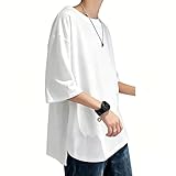 [Culeevp] 夏服 メンズ tシャツ 半袖 大きいサイズ 無地 7分袖 ラウンドカット 柔らかい 白4XL