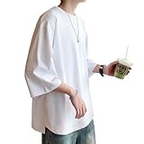 [Culeevp] 夏服 メンズ tシャツ メンズ 半袖 大きいサイズ 無地 五分袖 速乾性 柔らかい 服 米白3XL