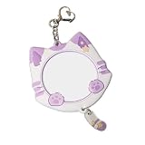 缶バッジケース かわいい 猫型 缶バッジカバー キーホルダー式 アクリル 透明 かんばっじ保護 収納 コレクション 可愛い 猫しっぽ 猫耳 58mm～65mm バッジ 対応（パープル）