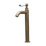 洗面水栓 蛇口 水栓金具 単水栓 シングルレバーハンドル 陶器 トールタイプ ブロンズ（古銅） [奥行16×吐水口高22.5cm] INK-0302070HT