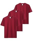Sukinana 7.7oz tシャツ メンズ 半袖 綿100% 肉厚生地 3/5枚組 透けない 三本針 無地 ヘビーウェイト ティーシャツ 丸首 抗菌防臭 インナーシャツ 吸汗性 複数色選び (JP, アルファベット, XL, ワインレッド(3枚組))