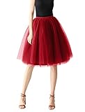 [Euyqs] 多重構造チュールスカート 65cm パニエ ミニスカート ストレッチ ウェスト (ワインレッド)