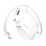 KYOHAYA USB-C 巻取りケーブル内蔵 急速充電器 タイプC 急速 PD対応 QC対応 30W 急速充電 ACアダプタ USB-C USB-A 3ポート GaN 窒化ガリウム採用 極小タイプ Power Delivery ノートPC MacBook iPhone AQUOS Xperia Galaxy arrows 各種対応 JKPD30R1 (ホワイト)