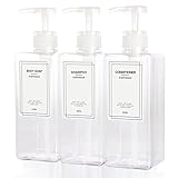 IRETION シャンプーボトル ディスペンサー 詰め替えボトル ロート 漏斗付き 600ml 3本セット (クリア)