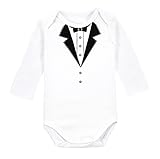 StylesILove Baby Boyブラックandホワイトタキシード長袖コットンロンパースボディスーツ カラー: ホワイト