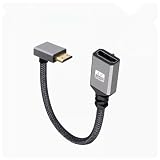 ViViSunハイスピードアルミニウムシェル3D/4K 1440p対応HDMI-ミニアダプターケーブル3D/4K 1440p対応 0.2m ナイロン編組 90° HDMI(メス)-ミニ(オス)延長ケーブル（0.2mグレー,上L)