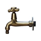 洗面水栓 蛇口 水栓金具 洗濯機用壁付け単水栓 クロスハンドル アンティークゴールド（古金） [奥行13.8cm] INK-0302069H