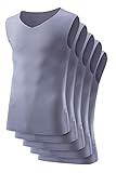 [HAFOS] インナーシャツ メンズ タンクトップ 5枚組 Vネック シームレス 切りっぱなし 襟 縫い目なし スリム Tシャツ 速乾 肌着 M~2XL (M, グレー)