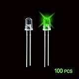 超高輝度LED　発光ダイオード　直径(φ)5mm　20ｍA 2 ピンLEDライト 発光ダイオード　レッドグリーンイエロー 100 x 3mm 100個入り (緑)