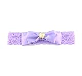 Baby Girl Lace Headband With Large Satin Ribbon Hair Bows Pearl Toddler Hairband JA64 (Lavender) [並行