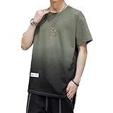[Goodfeel] 夏服 メンズ tシャツ メンズ 半袖 プリント 綿 大きいサイズ グラデーション 丸襟 柔らかい おしゃれ ファッション 人気 春夏 (JP, アルファベット, 3XL, 2#グリーン)