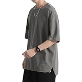 [Easykode] Tシャツ メンズ 夏服 半袖 ティーシャツ 無地 トップス かっこいい 服 涼しい 丸首 てぃーしゃつ シンプル 定番 カットソー カジュアル tshirt men 人気 なつふく 吸汗 速乾 ストレッチ スポーティ 夏 gray 2XL