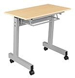 スタックテーブル 跳ね上げ式会議テーブル 幅750奥行450高さ700mm キャスター付き 平行スタッキングテーブル 学習机 塾用デスク (木目)