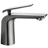 TOCALOCA バスルーム洗面台蛇口 グレー モダン バスルームシンク蛇口 ガンメタル 洗面台 シングルハンドル蛇口 銅ベッセルシンク蛇口 シングルホール