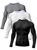 Odoland 3枚組 メンズ長袖丸首コンプレッションウェア 伸縮性 吸汗速乾 加圧シャツ 筋トレ スポーツインナー
