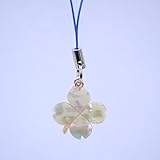 クローバー 夜光貝 ストラップ 天然珊瑚付き 青紐