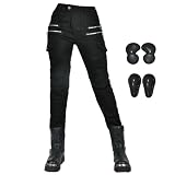 RENHE バイク用パンツ レディース ライダースパンツ 春夏秋冬 ライディングパンツ プロテクター付き ストレッチ素材 耐磨 バイクズボン 伸縮性に優れ バイクレディースパンツ ストレート ブラック Mサイズ