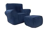 Fun Furnishings Chair and Ottoman, Navy Blue Micro [並行輸入品]