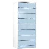 タンスのゲン 国産 鏡面タンス 完成品 幅60cm 8段 マカロン アイスブルー 02010118 BL