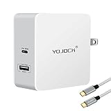 PD 急速充電器 Yojock 45W USB-C 3.0急速 + 2.4A 2ポート充電器 Power Delivery3.0対応/折りたたみ式/PSE認証済1.8m黒いUSB C to C ケーブル付き MacBook 、iPad 、iPhone、GalaxyS10、Xperia XZ2、ノートパソコンその他USB-C機器対応