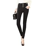 [Teddy] デニムパンツ スキニーパンツ レディース 美脚 ストレッチ ハイウエスト pants395 (ブラック, L(28サイズ))