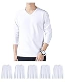 Sukinana インナーシャツ メンズ 長袖 綿100% 5枚組 Vネック やわらか 肌着 あったか 下着 抗菌防臭加工 無地 tシャツ 春秋冬(XL,ホワイト)