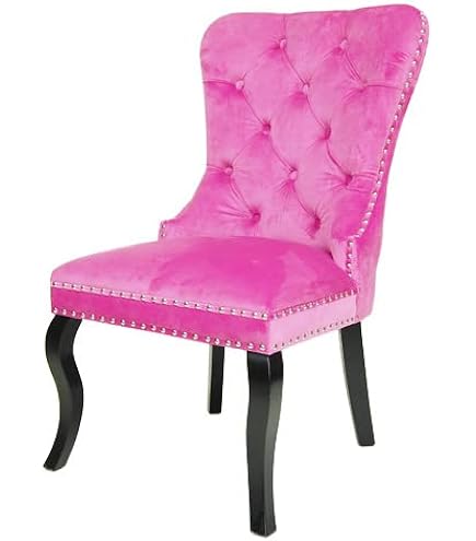 モケット猫脚ボタン締めダイニングチェアスタッズピンク