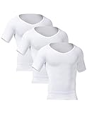 TopTie 3パックシームレス圧縮Vネック半袖Tシャツ メンズシェイプウェアアンダーシャツ - ホワイト - S