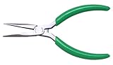 Xcelite LN55 Thin Long Nose Plier, Serrated Jaw, 5-1/2 Length, 1-11/16 Jaw Length, Green Cushion Gri
