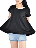 マタニティ トップス フリーサイズ 授乳服 トップス 授乳ケープ一体型 バックスリット 半袖 夏 Tシャツ 産前 産後 妊婦服　カットソー ティーシャツ アシンメトリー 通勤 無地 (M-L, ブラッ